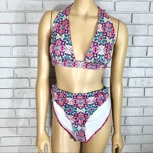 ASOS DESIGN halter plunge mosaic tile print bikini